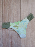 SM- Scrunch Luna Mid Rise Bikini Bottom (Lush Ulu/Taupe w-Deep Green Hip Bands)