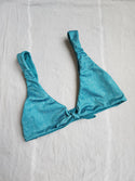 SM- Wrap Hamoa Tie Bikini Top (Teal/Aqua Burlap)